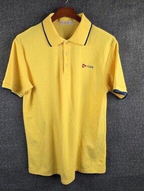 Cuba Pride Polo Shirt Mens XL Yellow Short Sleeve Contrast Trim Slim Fit Cotton